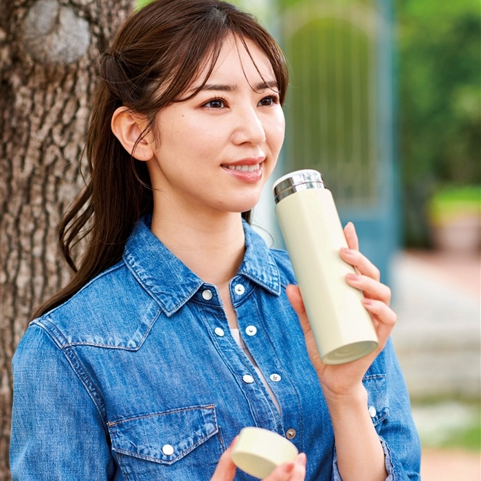 ストッパー付真空ステンレスボトル230ml オフホワイト