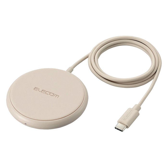 エレコム ケーブル一体型ワイヤレス充電器W-QA25 ベージュ