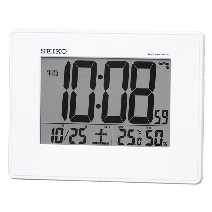 セイコー 温・湿度表示付電波掛置時計 ホワイト         
