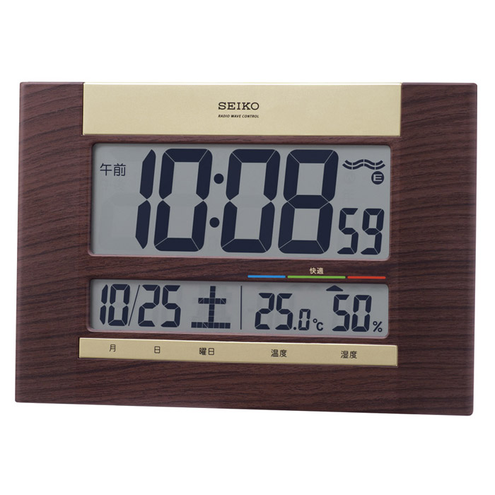 セイコー 温・湿度表示付電波時計 ブラウン             