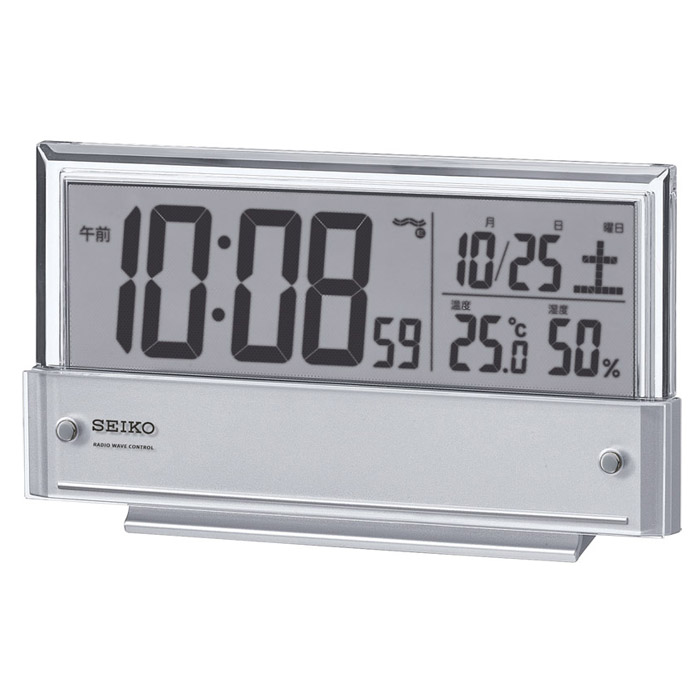 セイコー 温・湿度表示付電波目覚まし時計 シルバー     