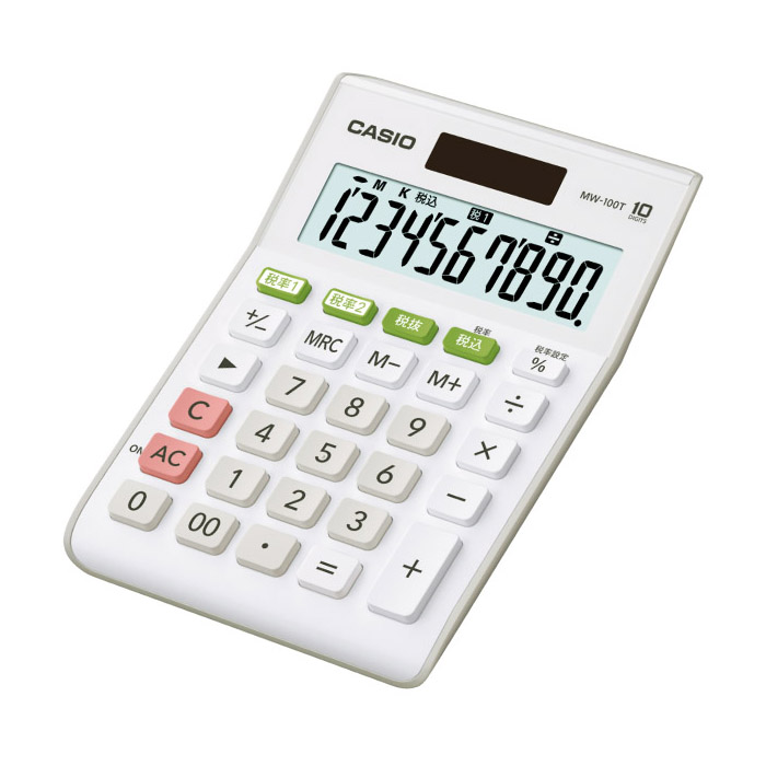 カシオ W税率計算電卓ミニジャストタイプ ホワイト          